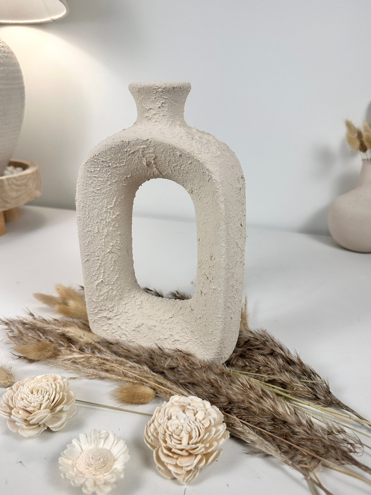 Minimalist Textured Hand-Painted Ceramic Vase 9.5" tall - Cream