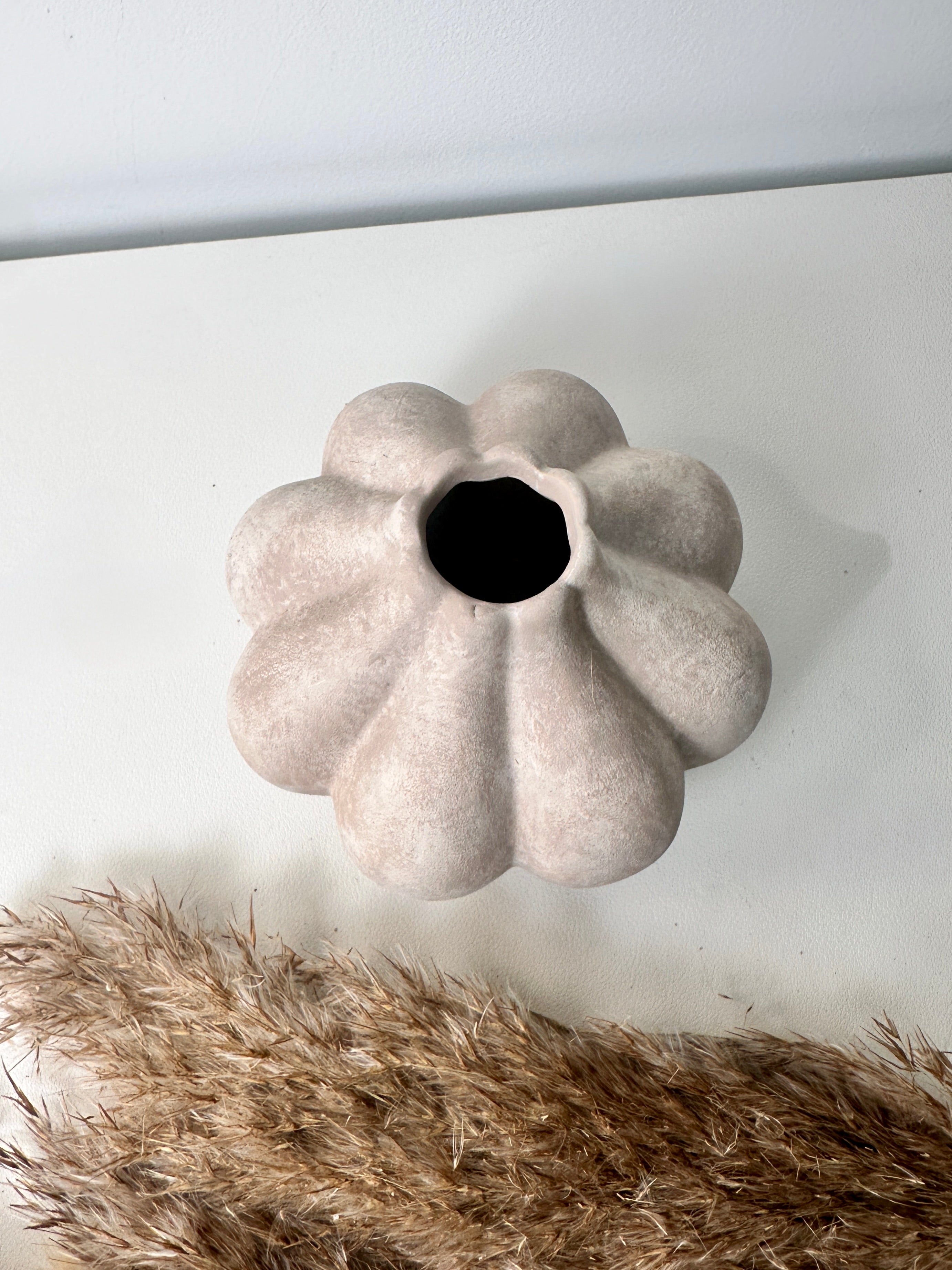 Minimalist rustic hand-painted flower shape small Bud vase 7“ tall- Beige wash
