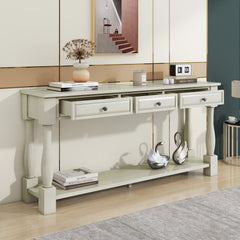 63" Long Console Table with Drawers and Shelf for Entryway, Hallway, Living Room - Antique White