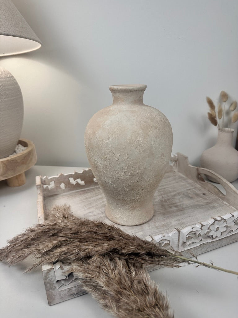 Minimalist Textured Ceramic Vase 10.5" - Cream Sand washed