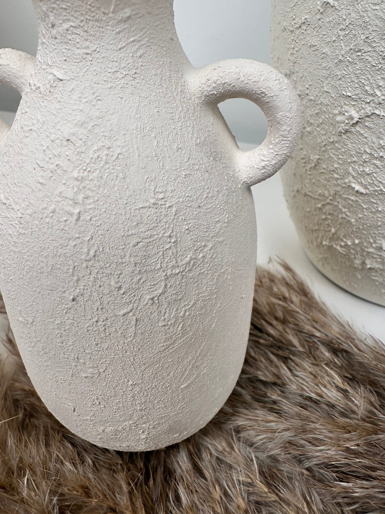 Set of 3 minimalist vases - hand painted and textured - off white