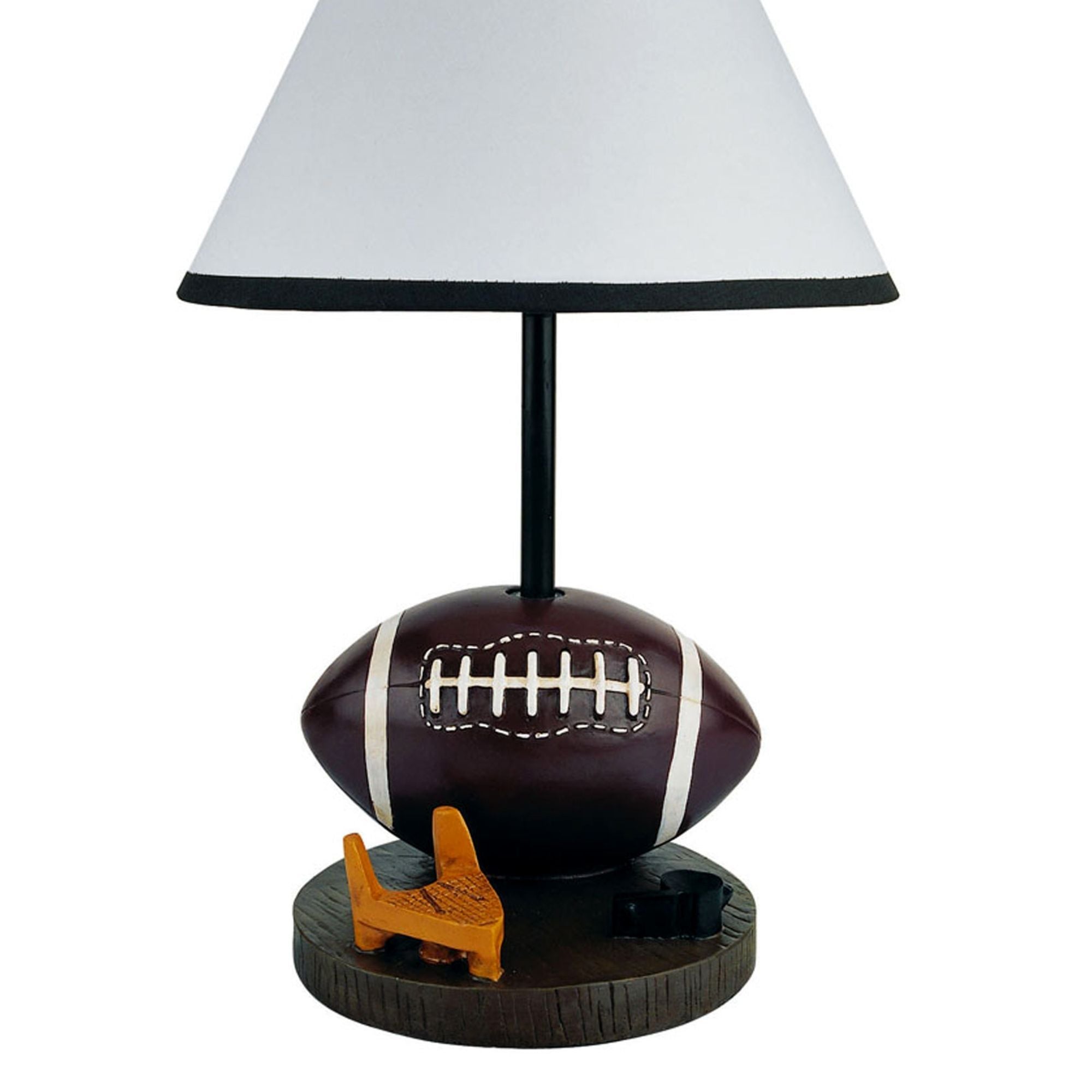 15" Tall Polyresin Accent Table Lamp, Football Shaped, Cone Linen Shade