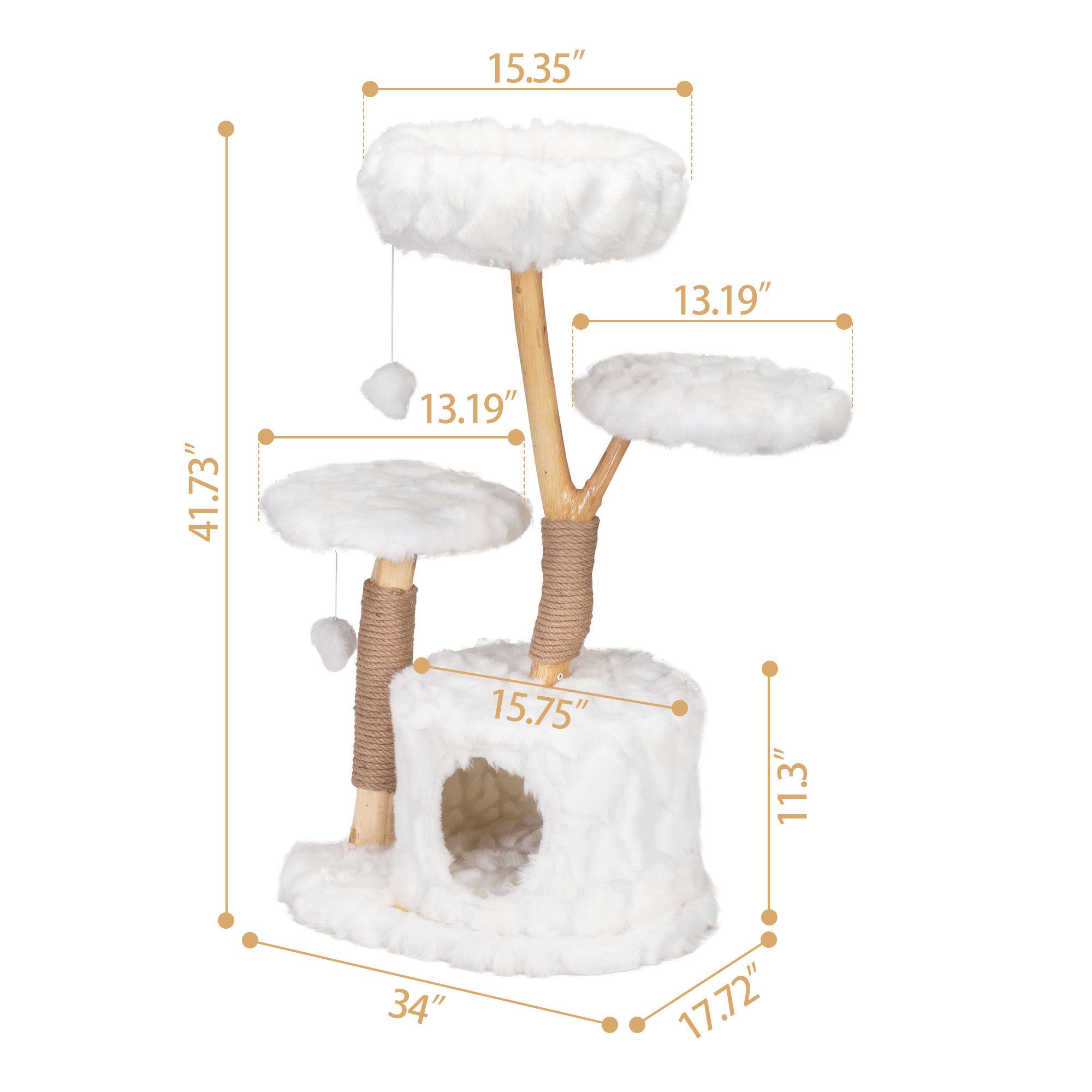 Natural Branch Cat Tower, Luxury Cat Condo - White