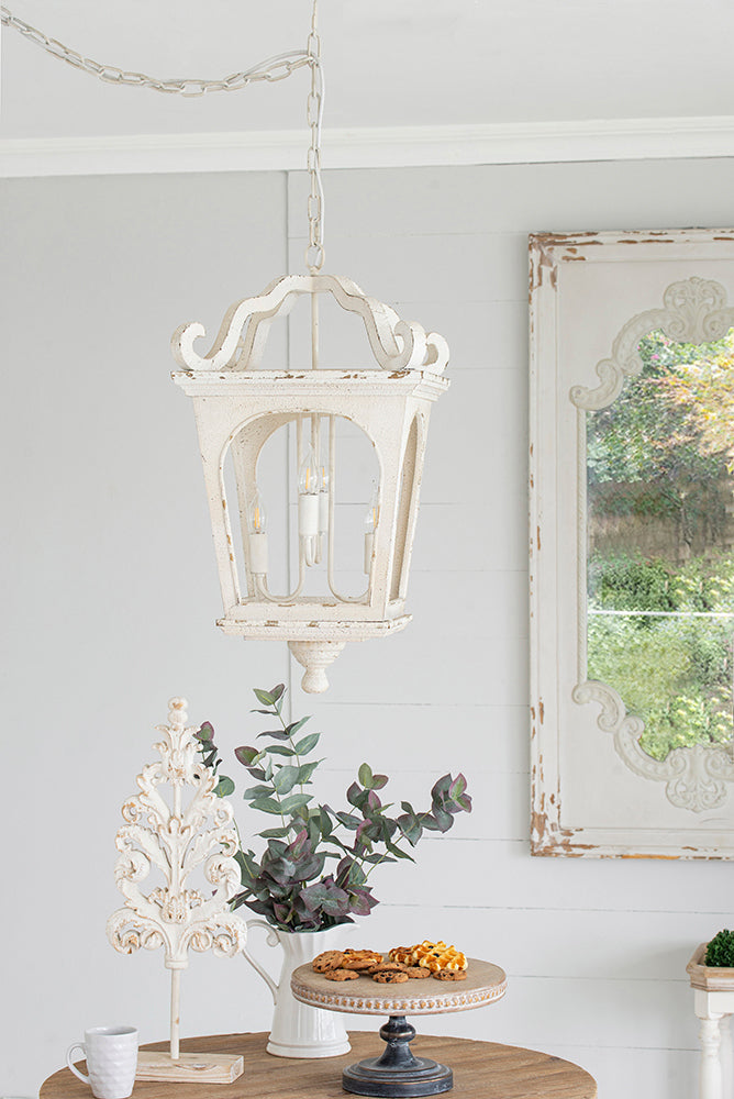 French Style 4-Light Wood Chandelier, Hanging Light Fixture with Adjustable Chain