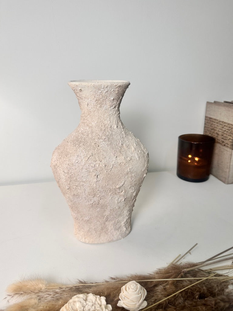 Minimalist Textured Hand-painted Ceramic Decorative Vase 11"  - Cream wash