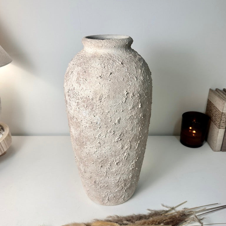 Minimalist Textured Hand-painted Ceramic Vase 18" tall - Cream Sand wash