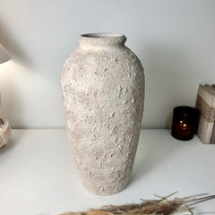 Minimalist Textured Hand-painted Ceramic Vase 18" tall - Cream Sand wash
