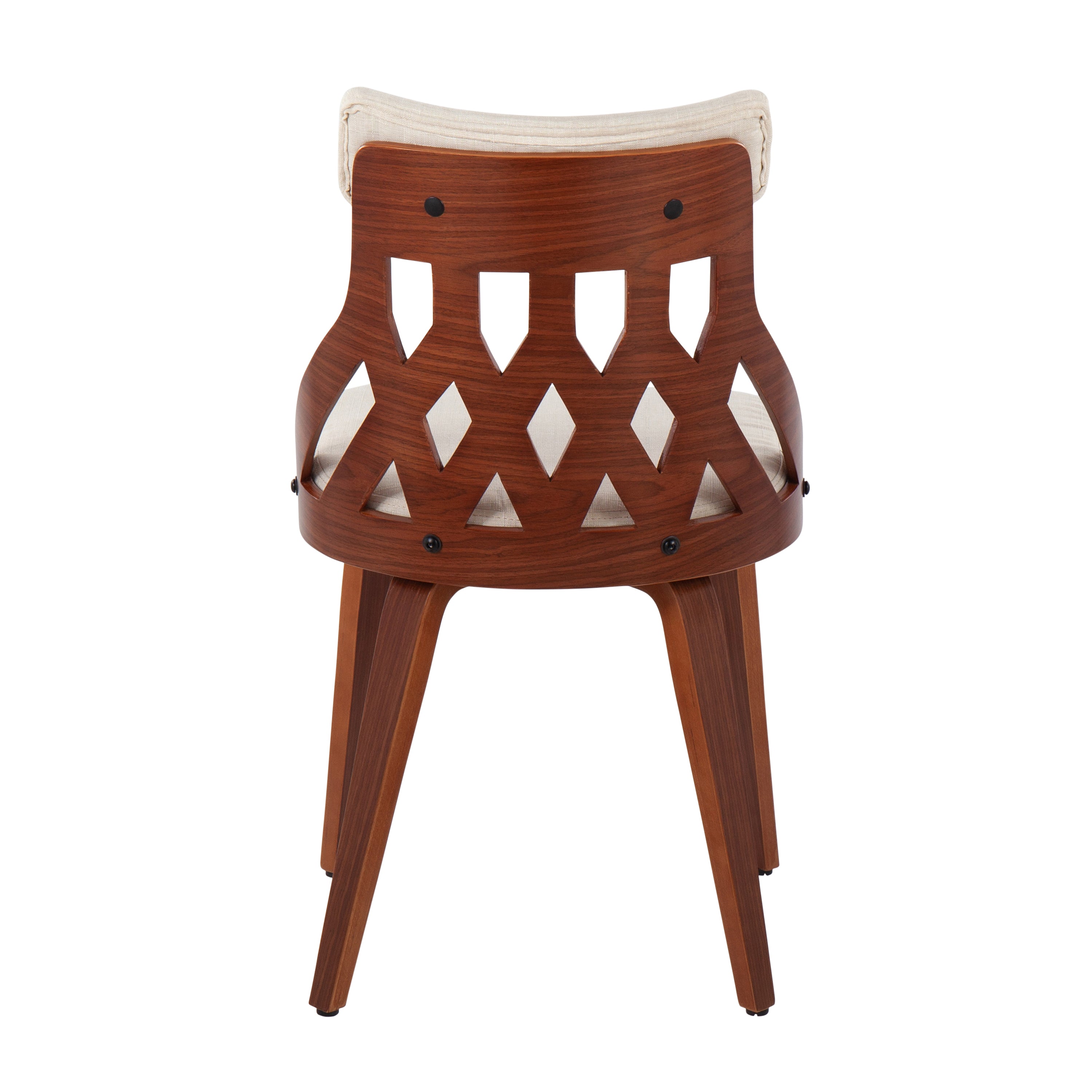Mid-Century Modern Chair - Walnut Wood and Cream Fabric (Set of 2)