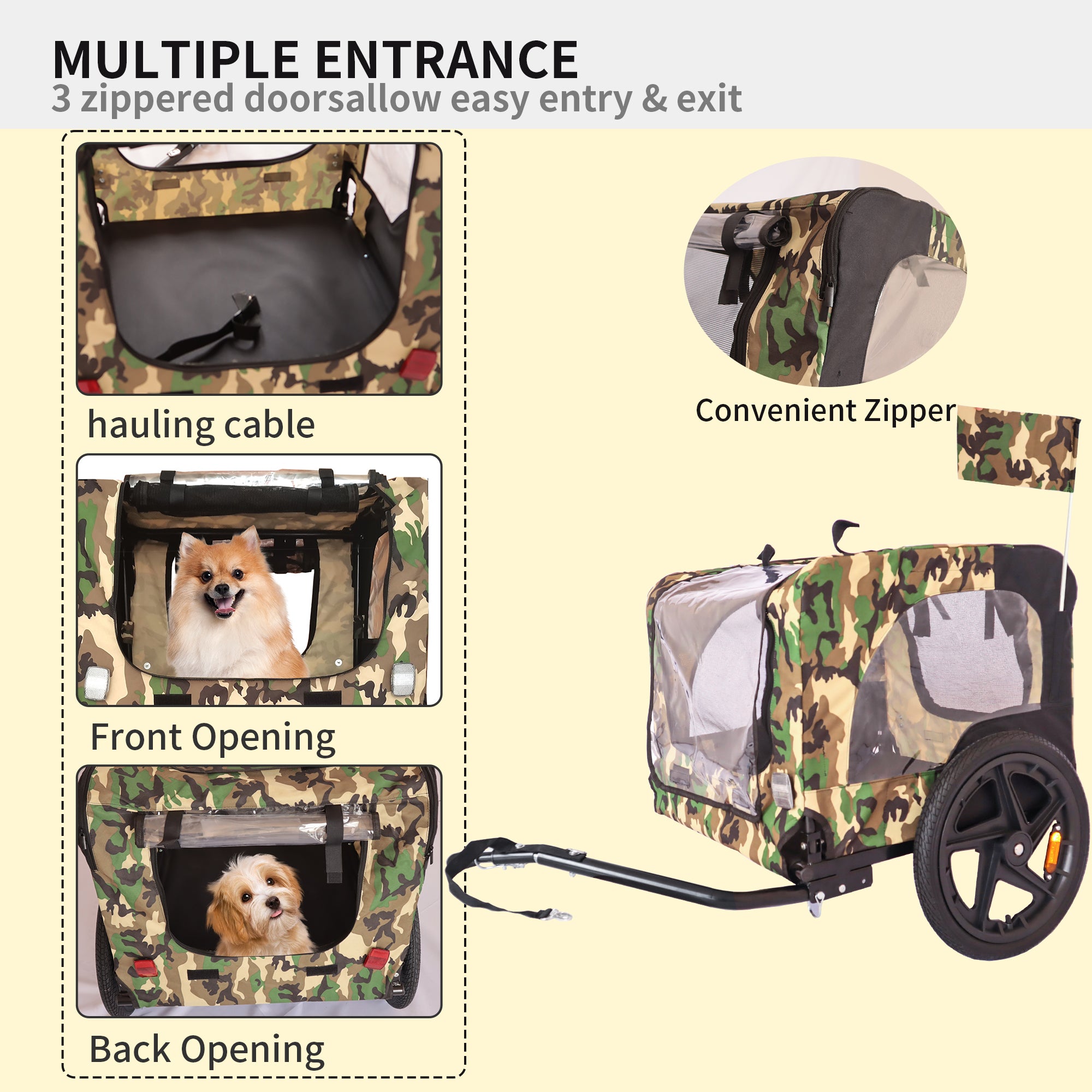Outdoor Heavy Duty Foldable Utility Pet Stroller Dog Carriers Bicycle Trailer - Army Green