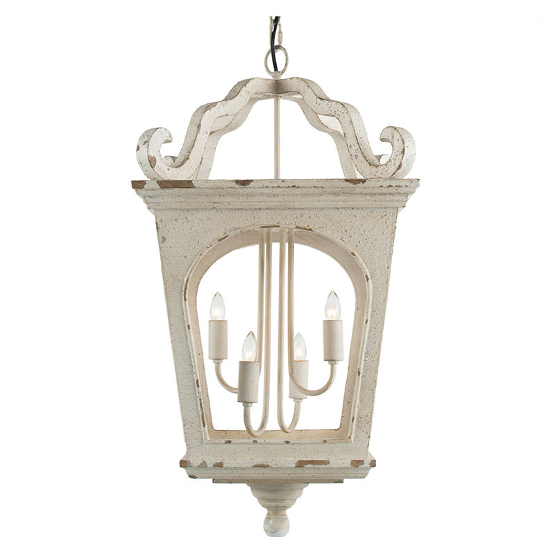French Style 4-Light Wood Chandelier, Hanging Light Fixture with Adjustable Chain