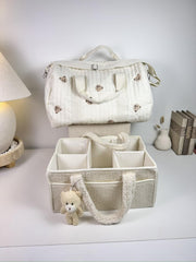 Set of 2 Travel Bag with Strap and Caddy Diaper Bag for Baby Essentials - Cream