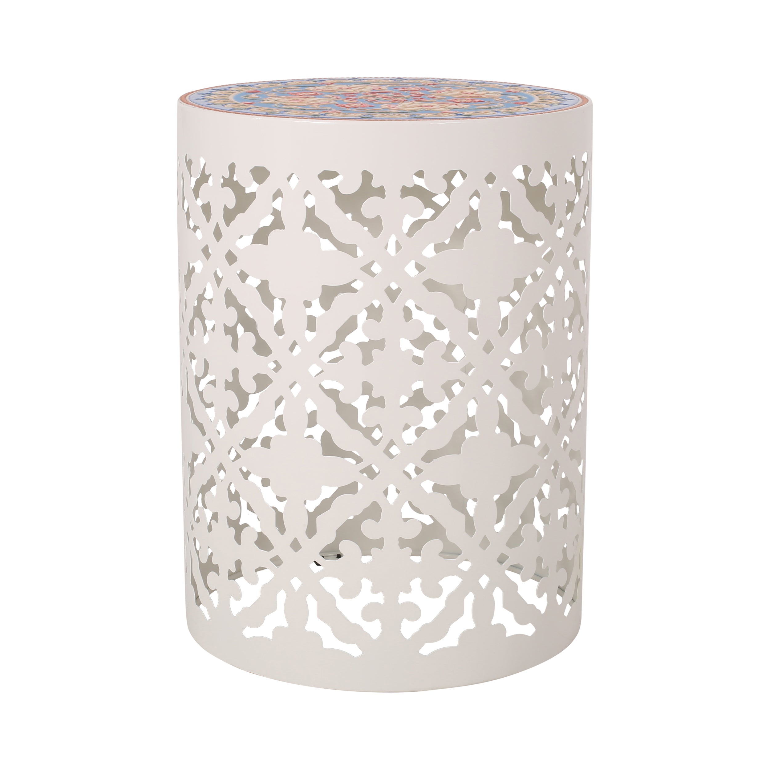 Mosaic Metal Fram Side Table - White