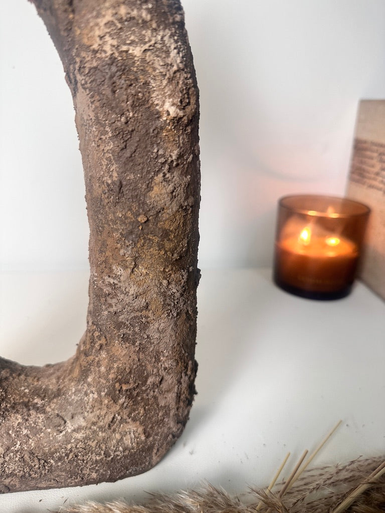 Rustic Tree Style Wood Vase Textured Handcrafted 14" tall - Dark Brown Wash