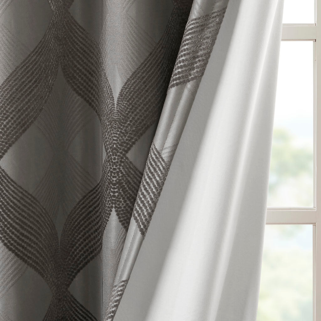 50x95" Ogee Knitted Jacquard Total Blackout Curtain Panel - Charcoal (1 panel only)