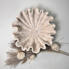 Minimalist Textured Flower Bowl Shape Tray 12x12x3“ - Cream