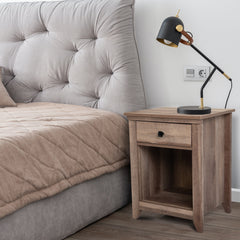 Farmhouse Nightstand, Bedside Table with Drawer and Shelf - Light Brown