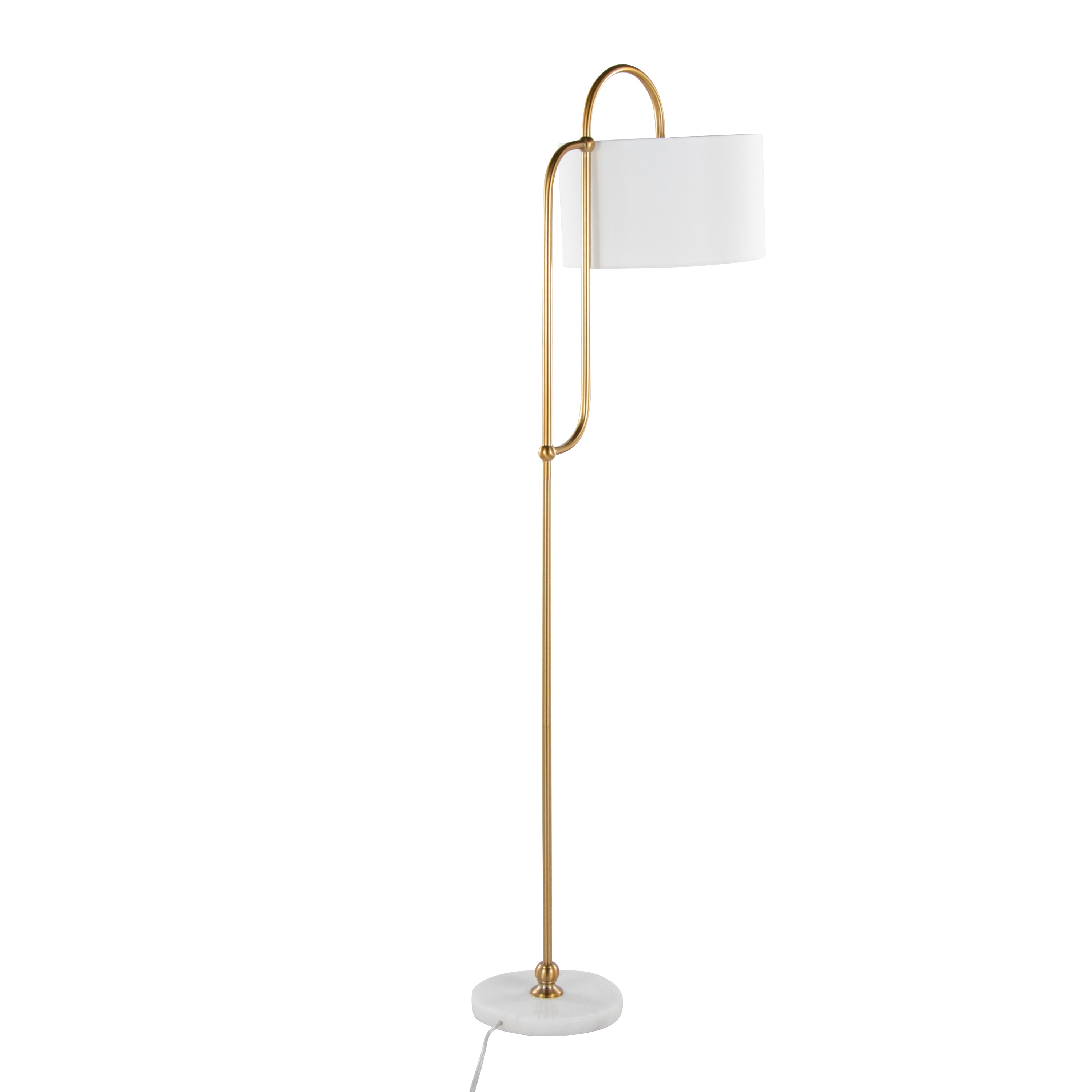 63" Glam/Art Deco Metal Floor Lamp in White Marble and Gold Metal with White Linen Shade