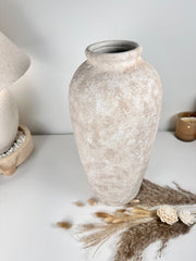 Minimalist Vase 18" tall Textured Hand-painted Ceramic  - Cream Sand wash