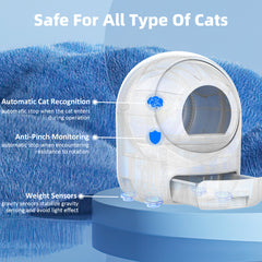 Self Cleaning Cat Litter Box, Automatic Cat Litter Box for Cat - White+Blue