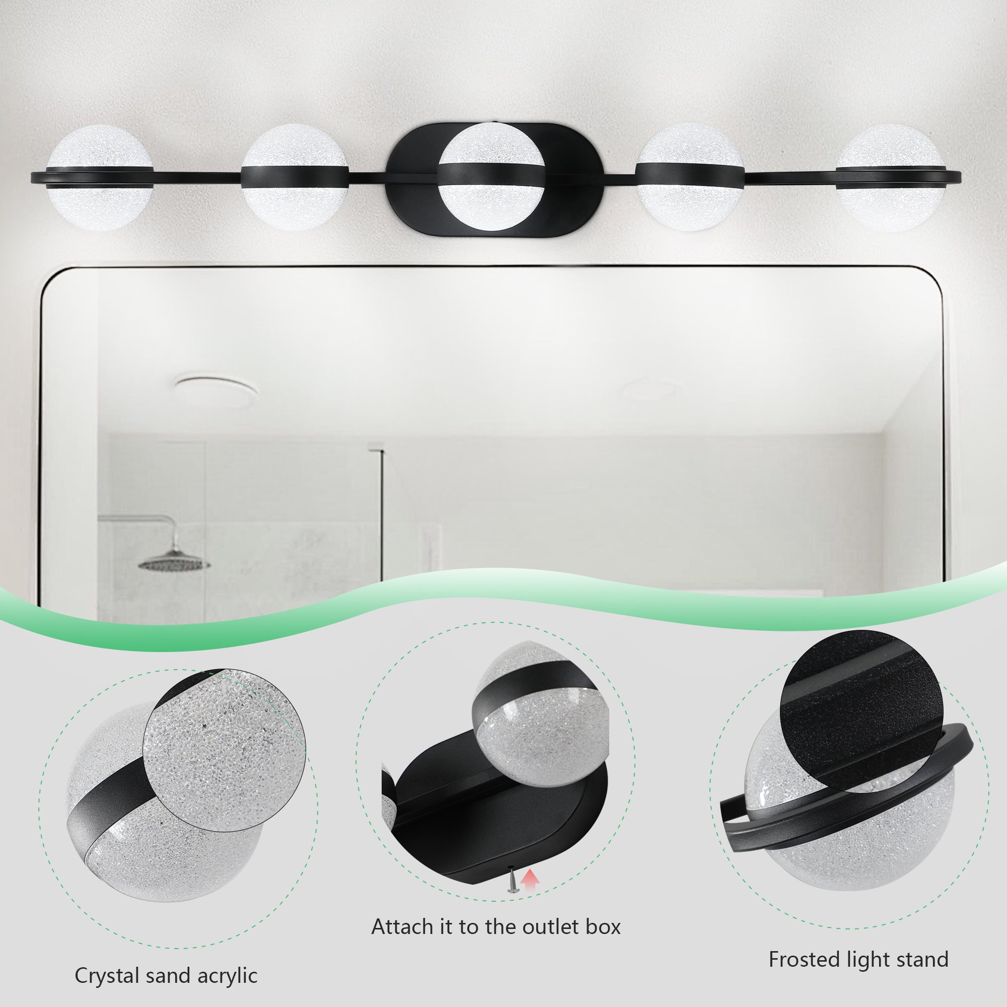 Vanity Lights With 5 LED Bulbs For Bathroom Lighting - Black
