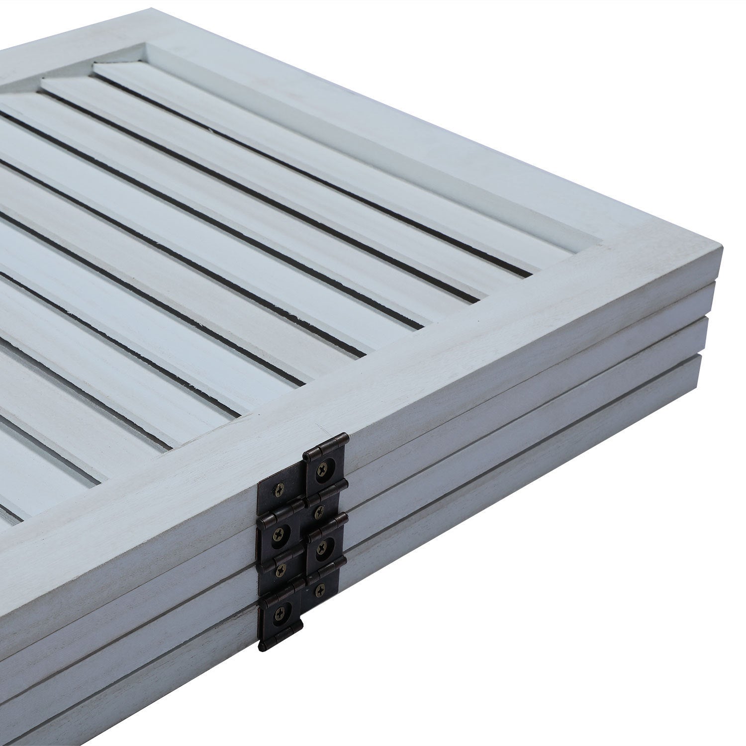 Wood 4 Panel Screen Folding Louvered Room Divider - Old white