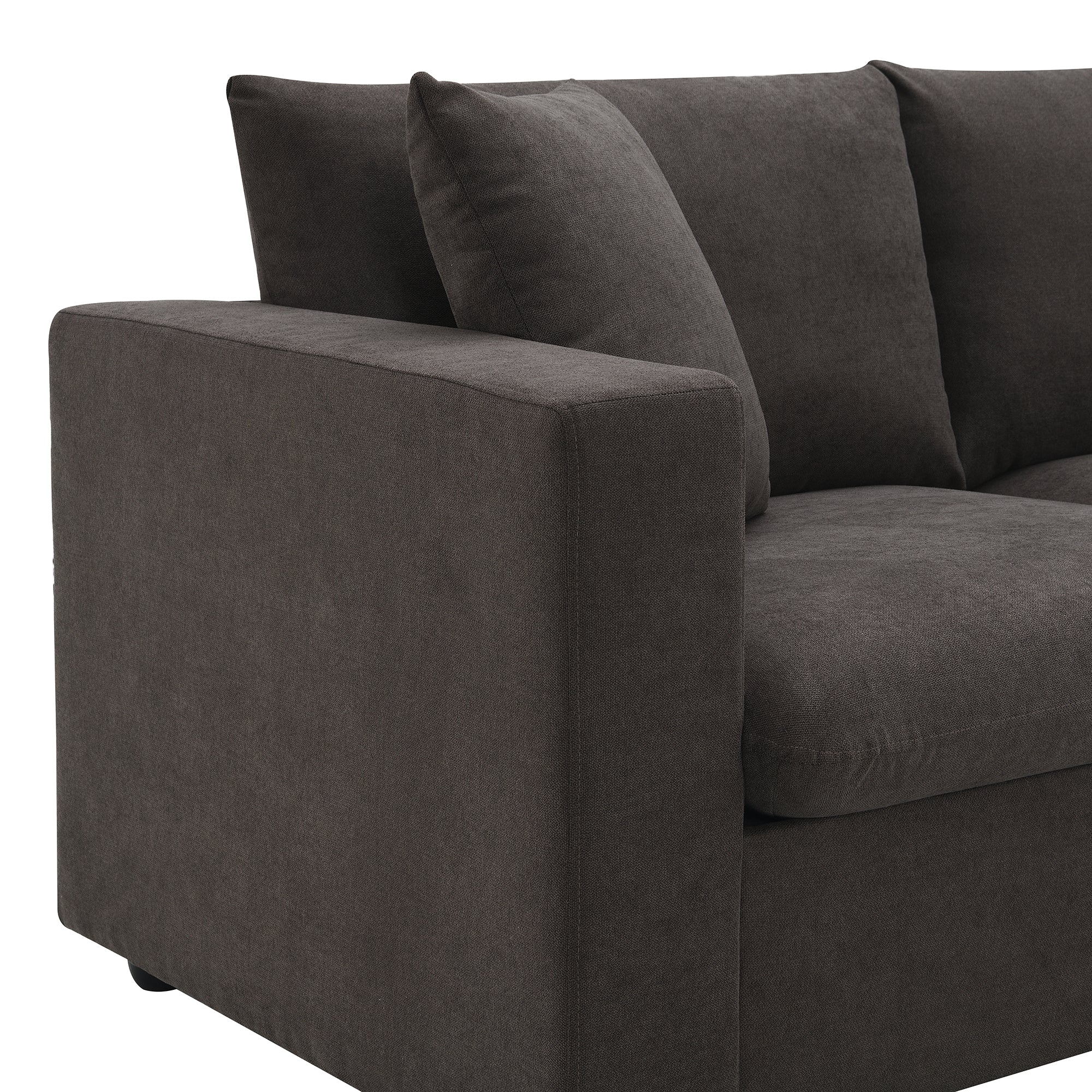 100.4x64.6" Modern Sectional Sofa, L-Shaped Couch Set With 2 Free Pillows, 4-Seat Polyester Fabric Couch Set With Convertible Ottoman - Dark Brown