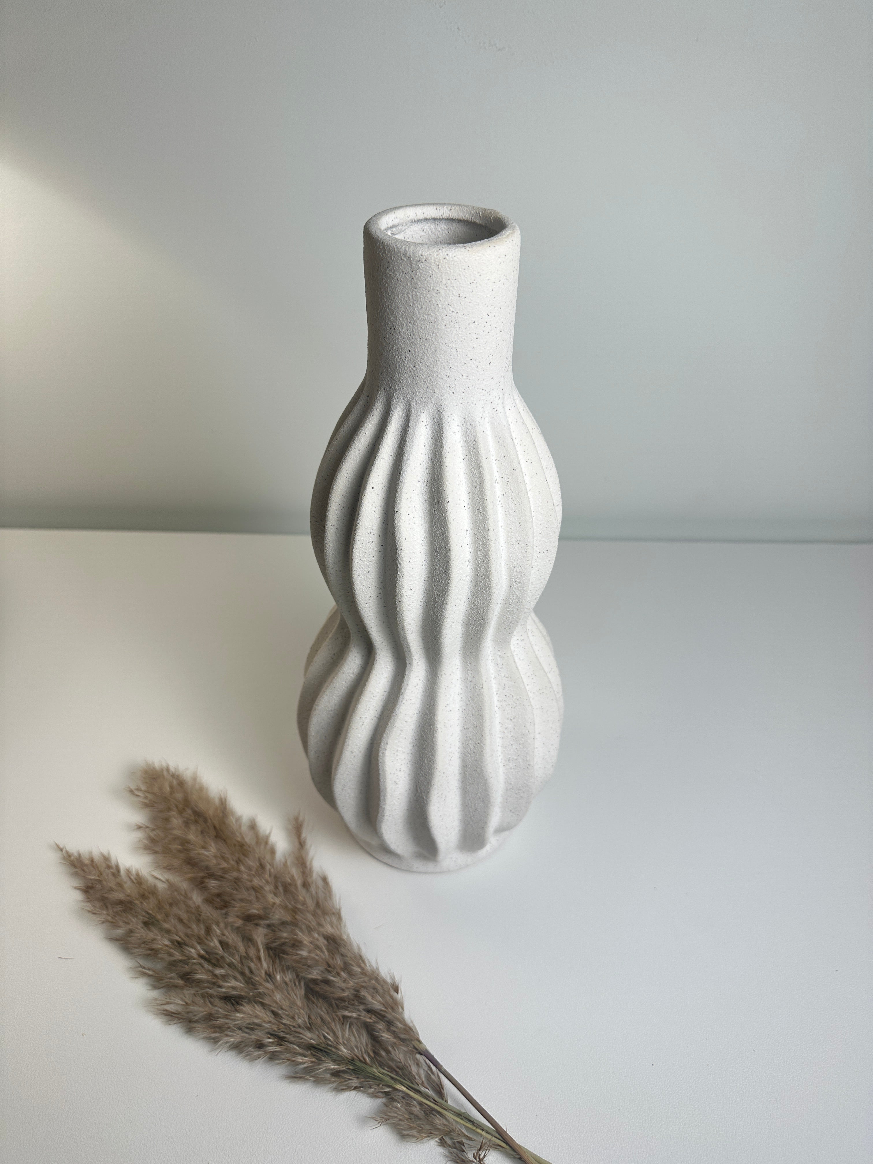 Minimalist Modern Ceramic Stripes Vase - White 14"