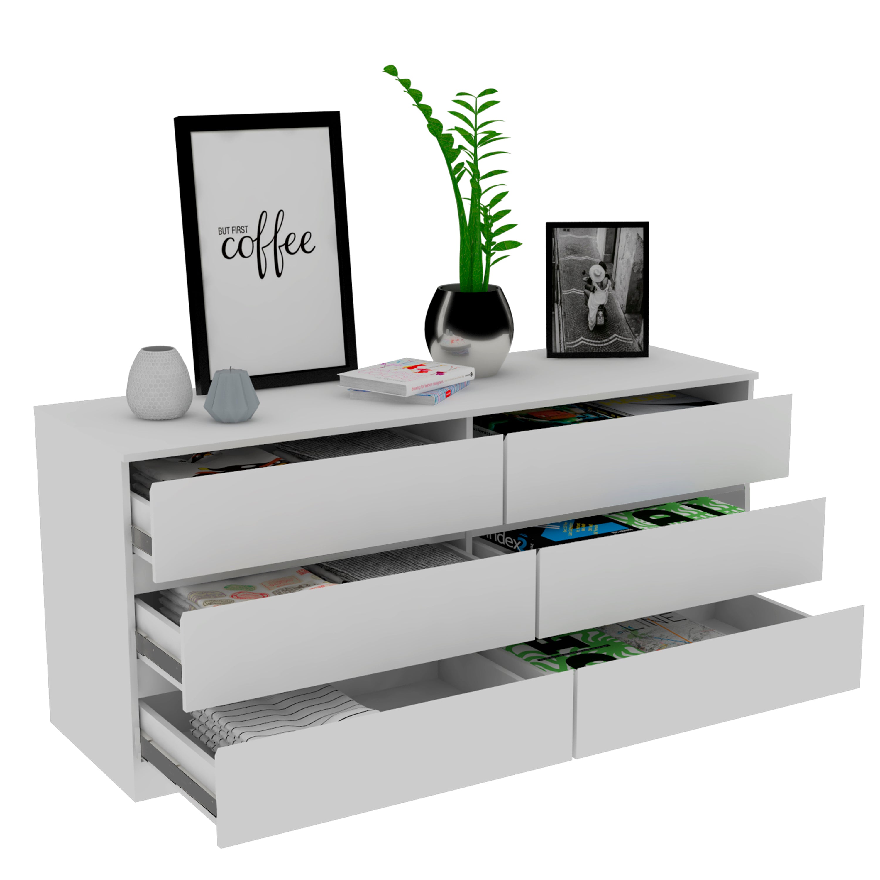 6 Drawer Double Dresser - White