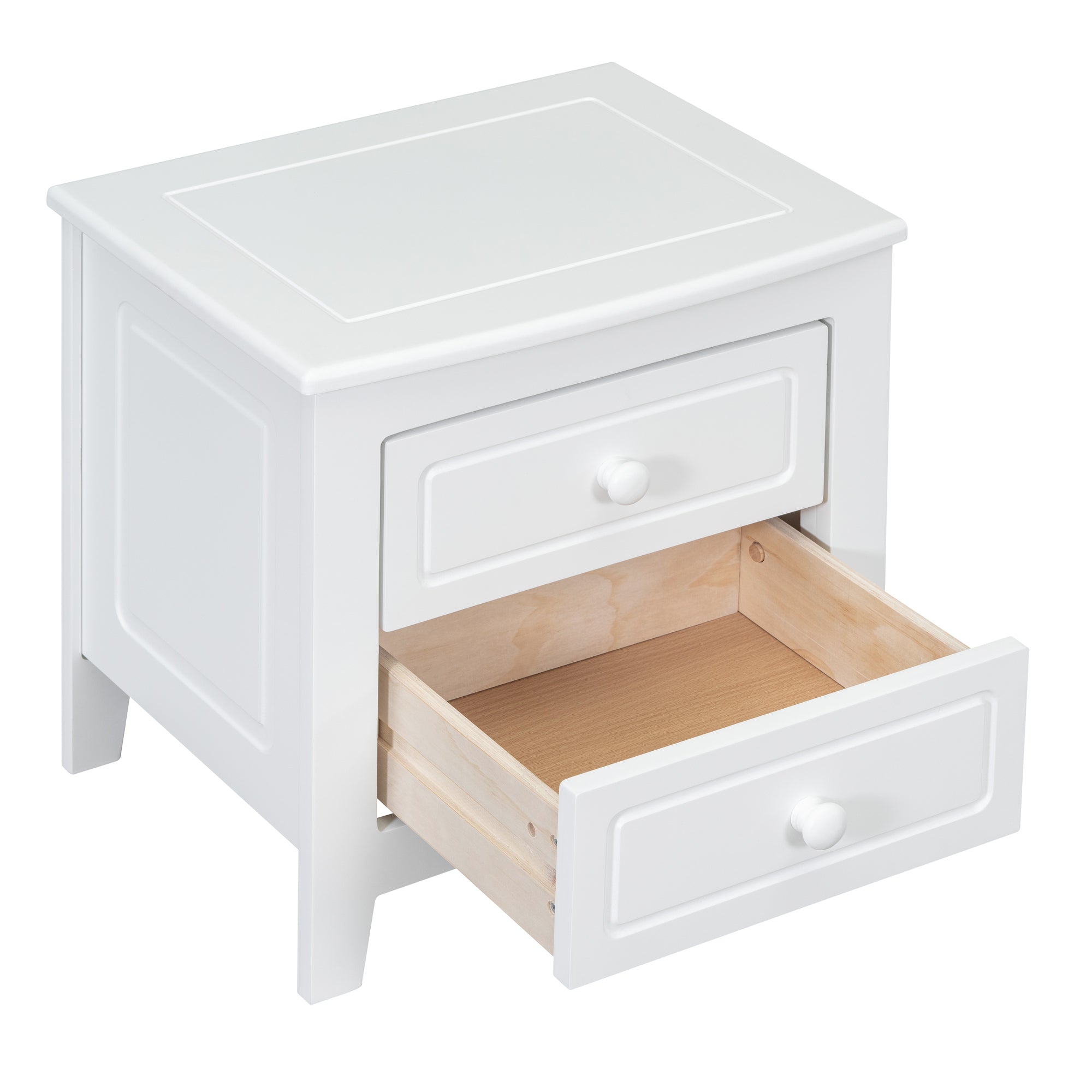 Mid Century Retro Bedside Table with Classic Design 2-Drawer Nightstand - White