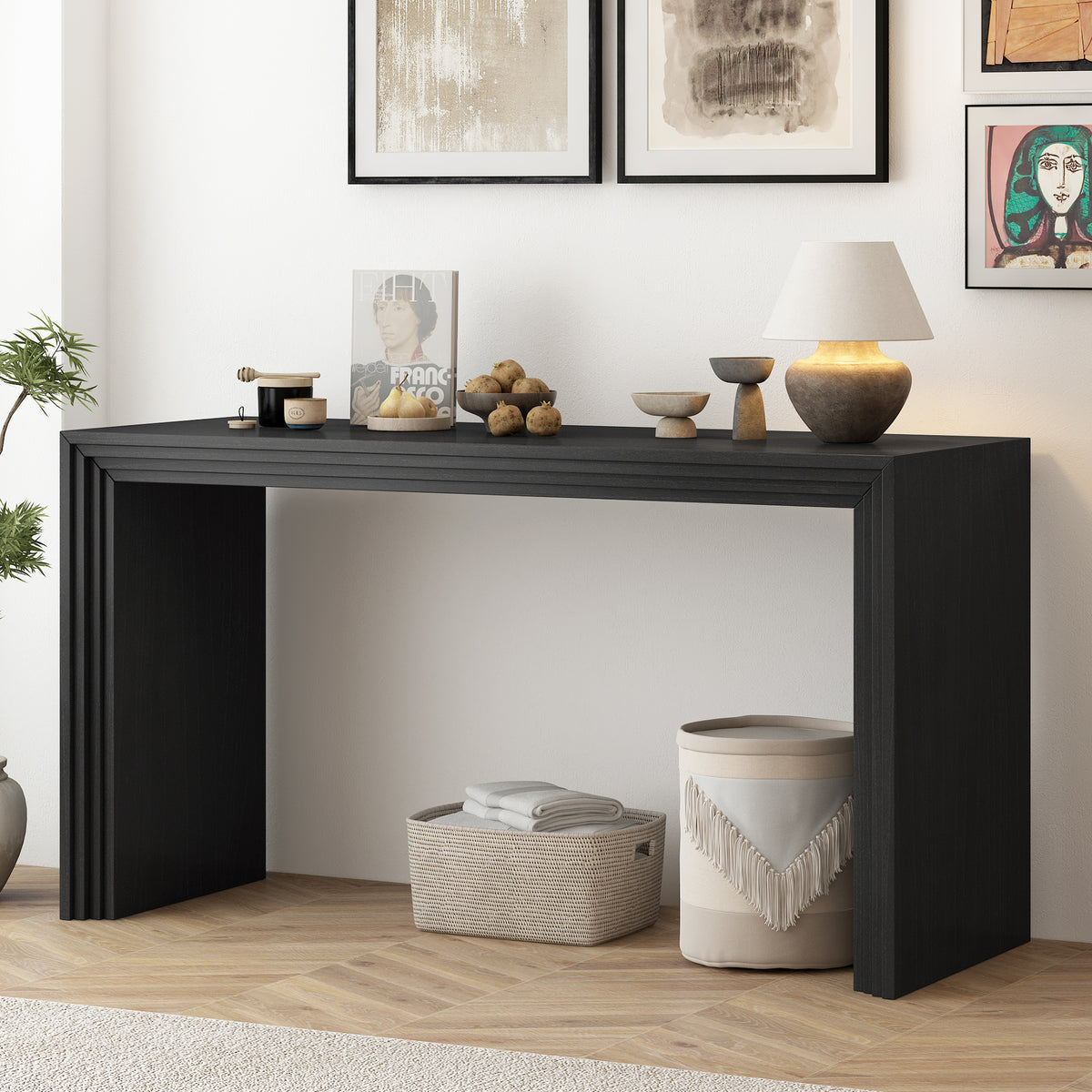 Modern Style Console Table made of Paulownia Solid Wood Veneer,Suitable for Foyer, Living Room, or Entryway.
