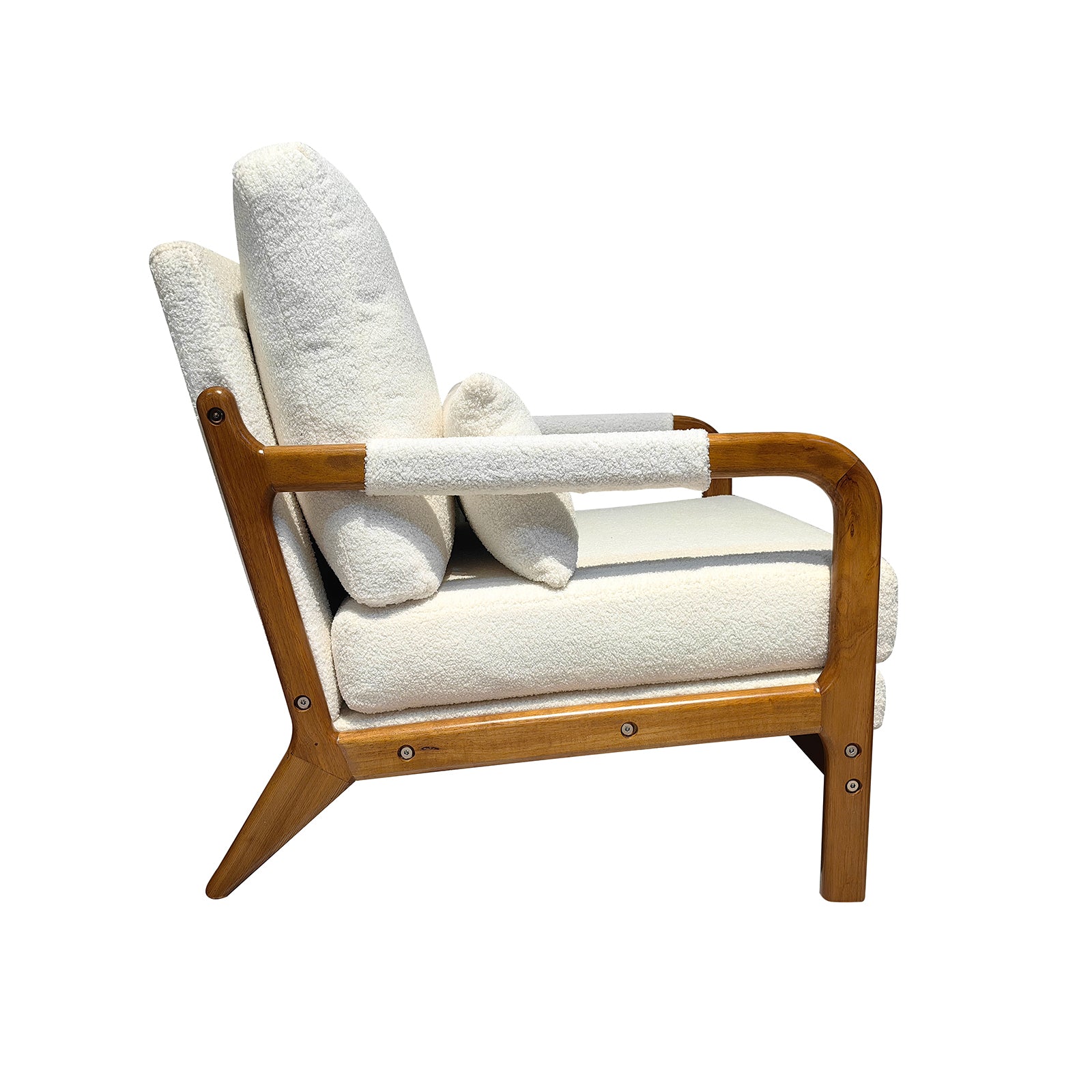 Modern Teddy Fabric Accent Chair Wood Frame - White