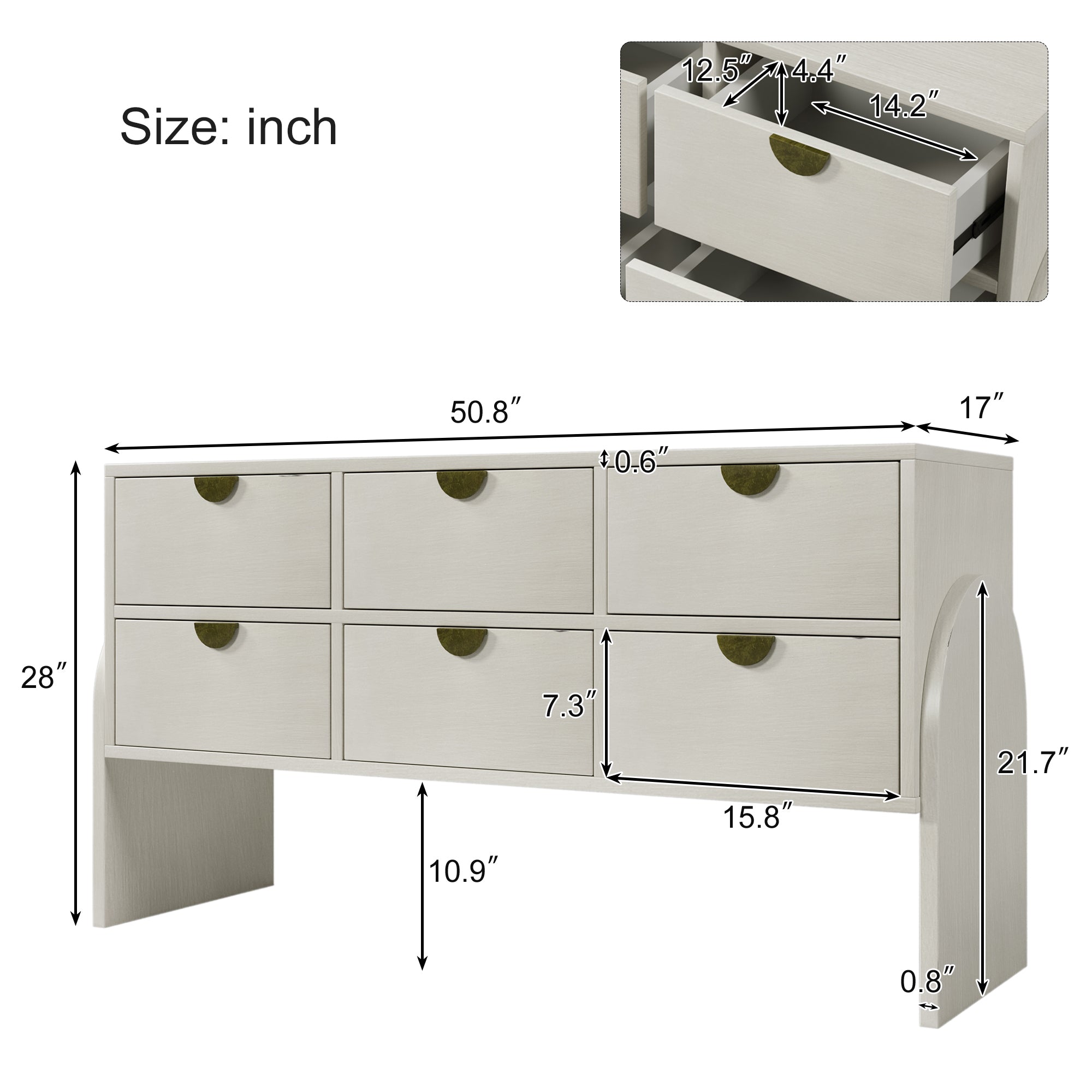 Retro Style Rubber Wood Venner Three-Drawer Dresser Sideboard Cabinet Console Table Sofa Table Ample Storage Spaces - Antique White
