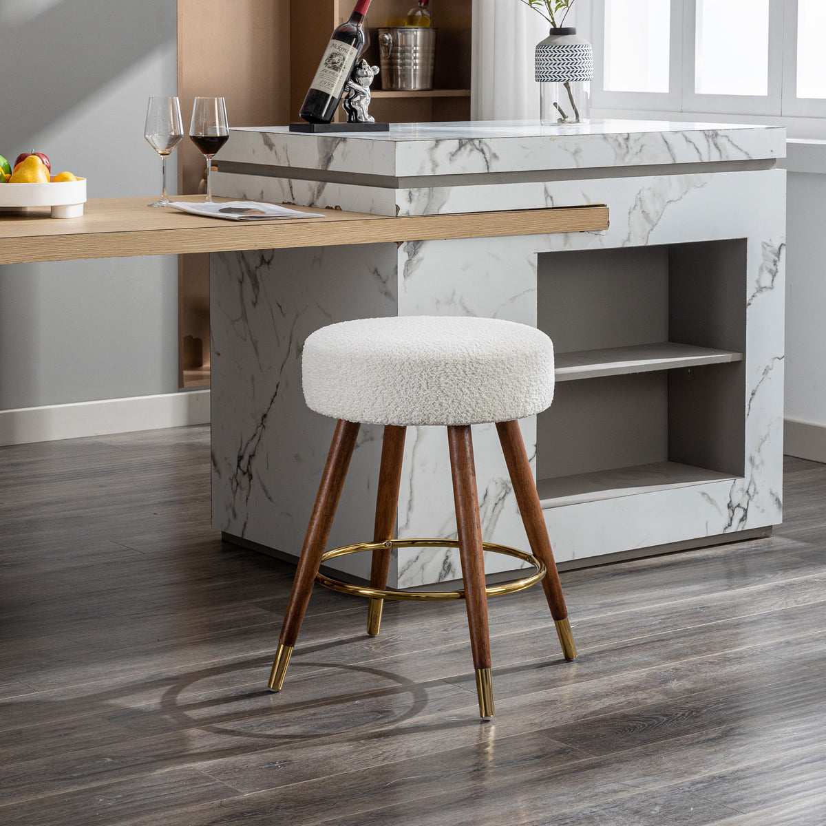 Boucle Upholstered Counter Height Stool, 360° Swivel