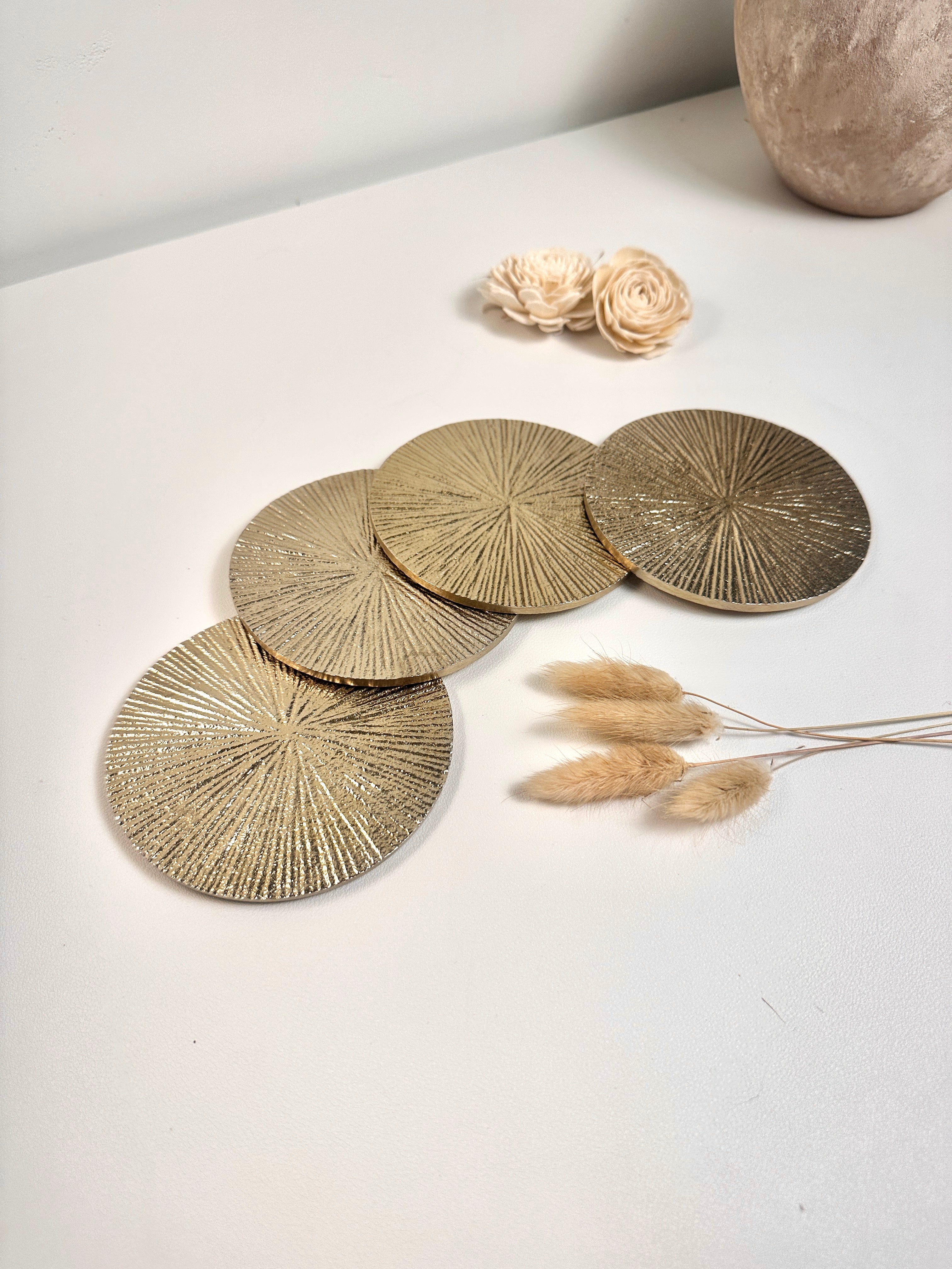 Set of 4 Round Metallic Gold Coasters