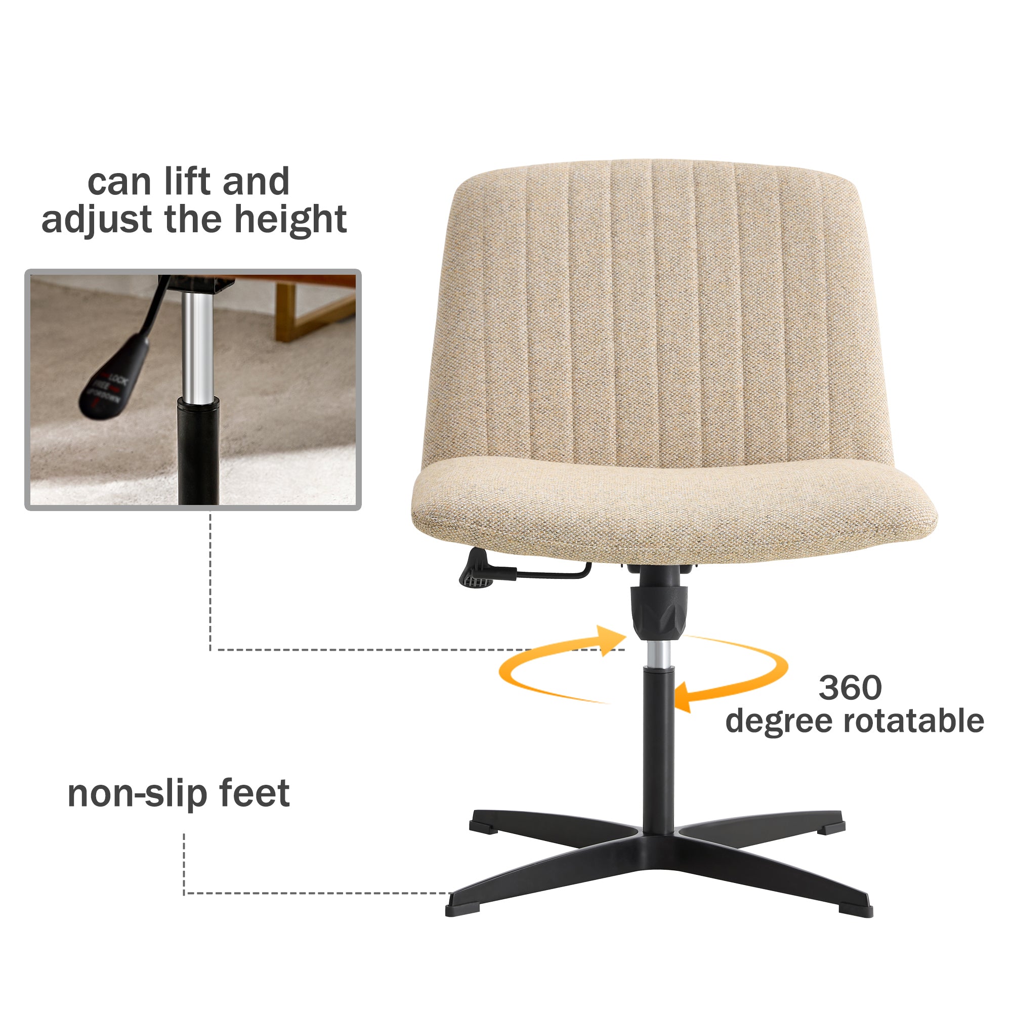 Chair Office Chair Adjustable 360 ° Swivel Cushion Chair - Linen Beige