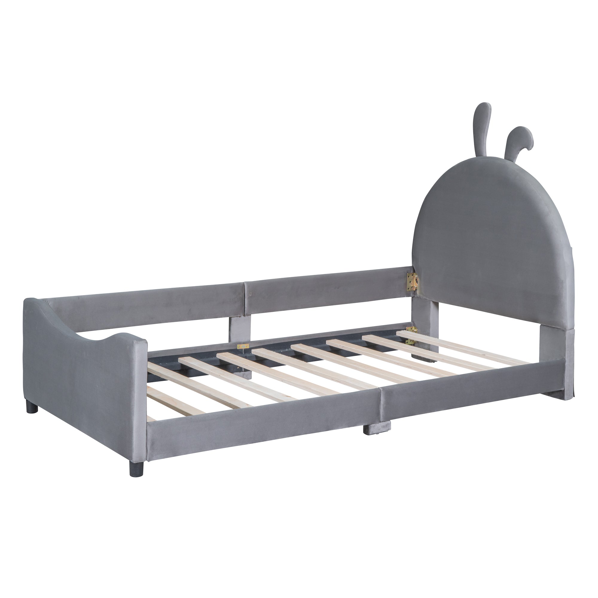 Twin Size Upholstered Daybed with Rabbit Ear Shaped Headboard - Gray