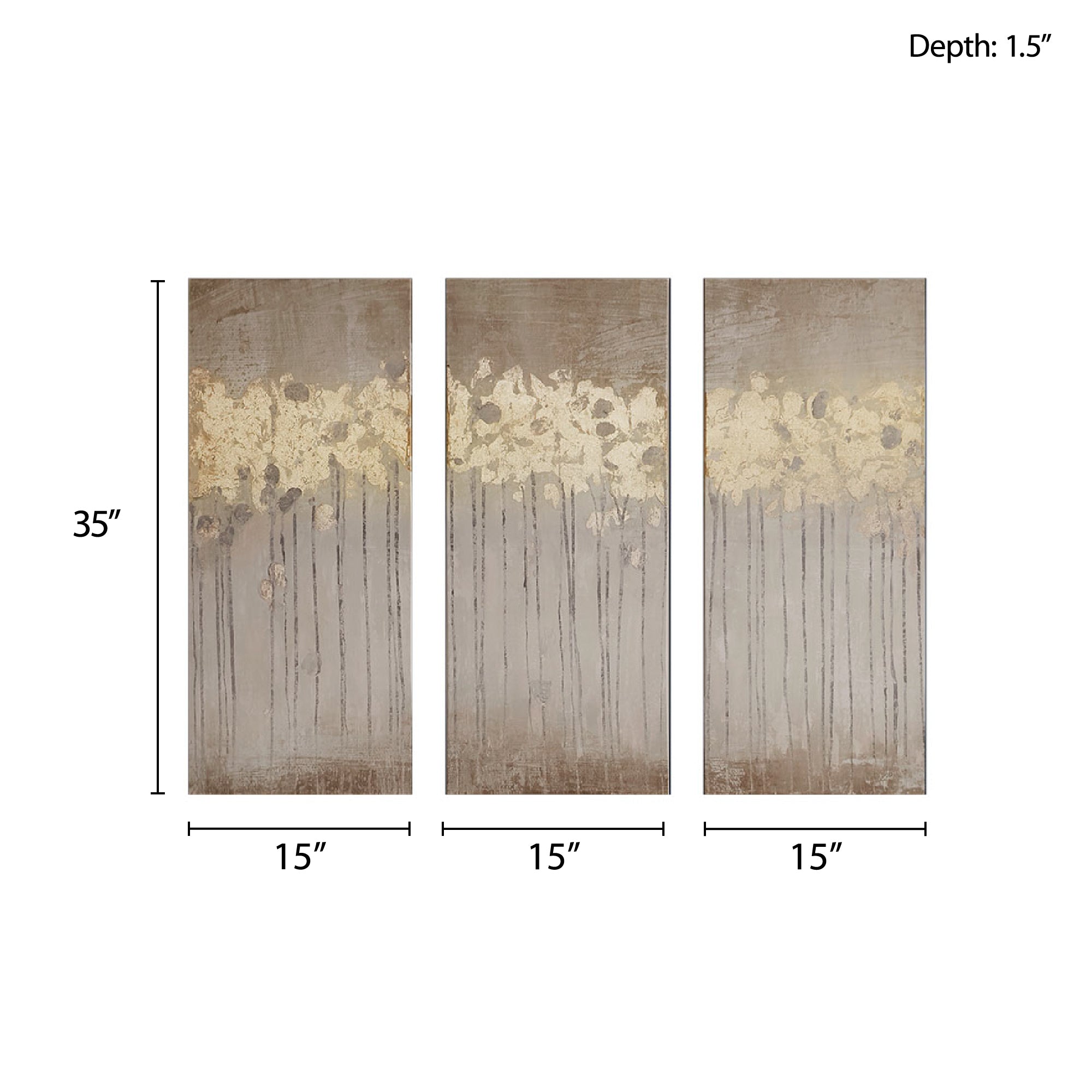 Sandy Forest Gold & Purple Foil Abstract 3-piece Canvas Wall Art Set