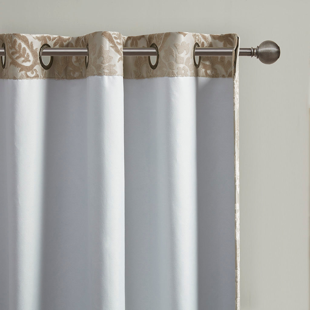 50x95" Knitted Jacquard Paisley Total Blackout Grommet Top Curtain Panel - Champagne (1 panel only)