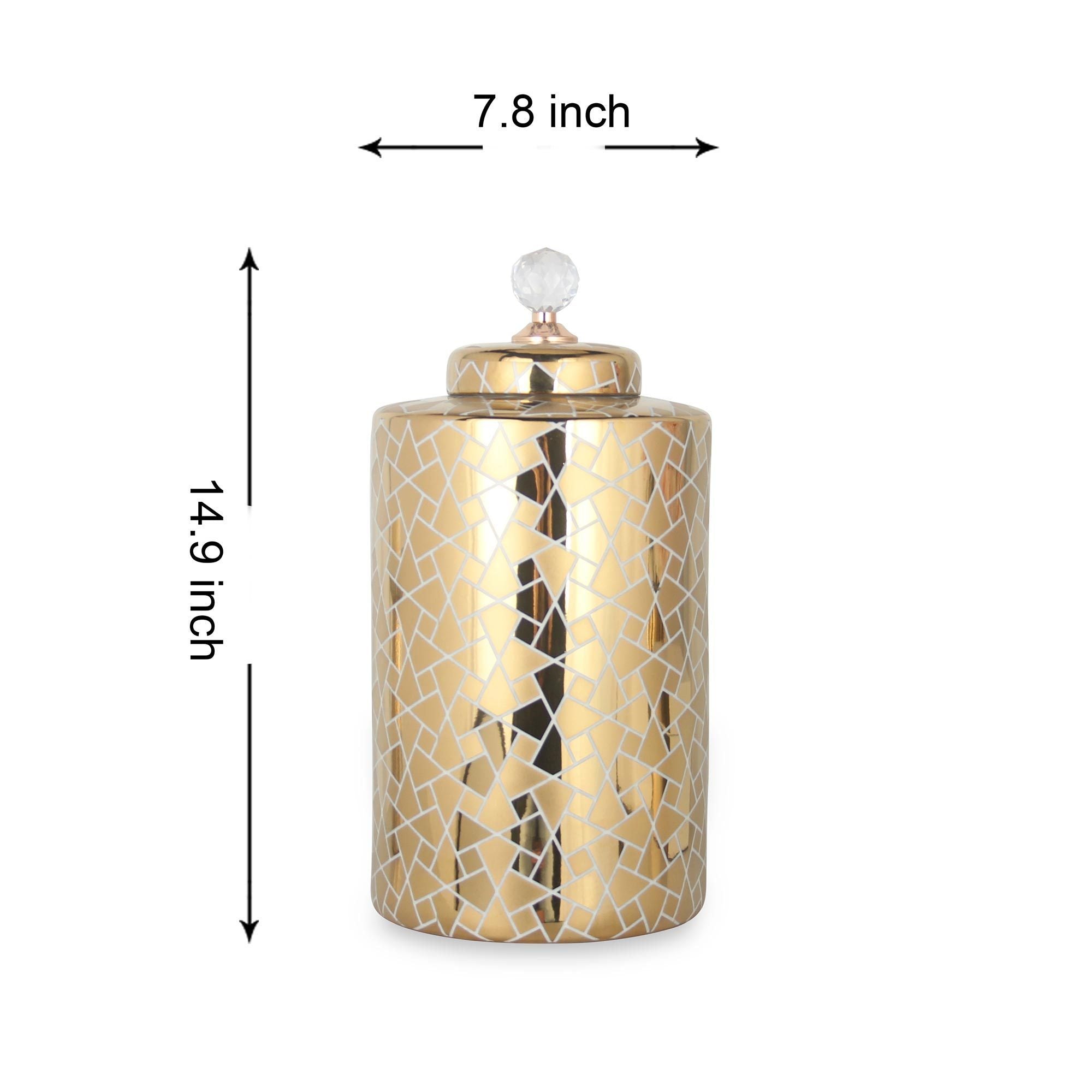 15"H Exquisite Gold Ginger Jar with Removable Lid