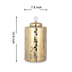 15"H Exquisite Gold Ginger Jar with Removable Lid