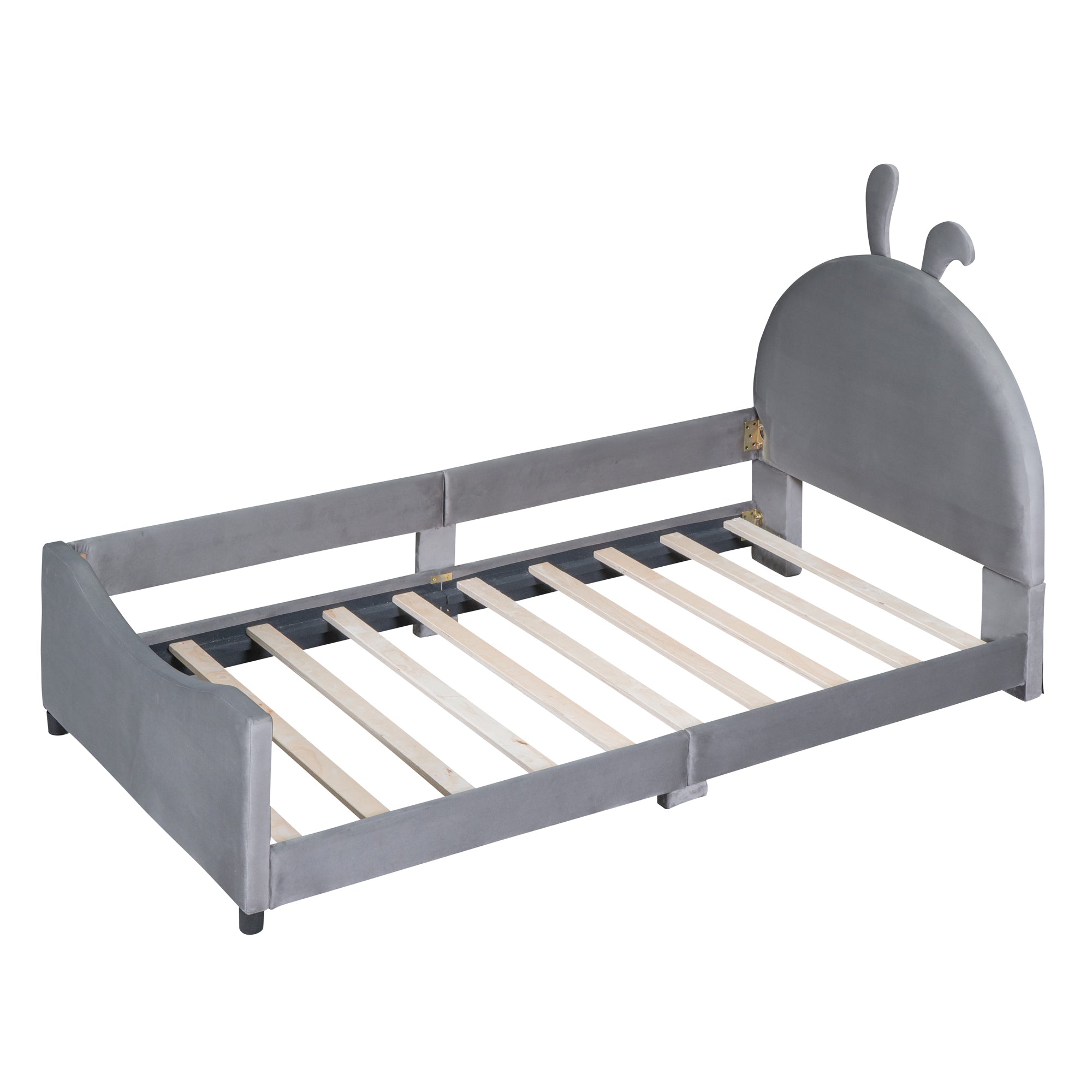 Twin Size Upholstered Daybed with Rabbit Ear Shaped Headboard - Gray