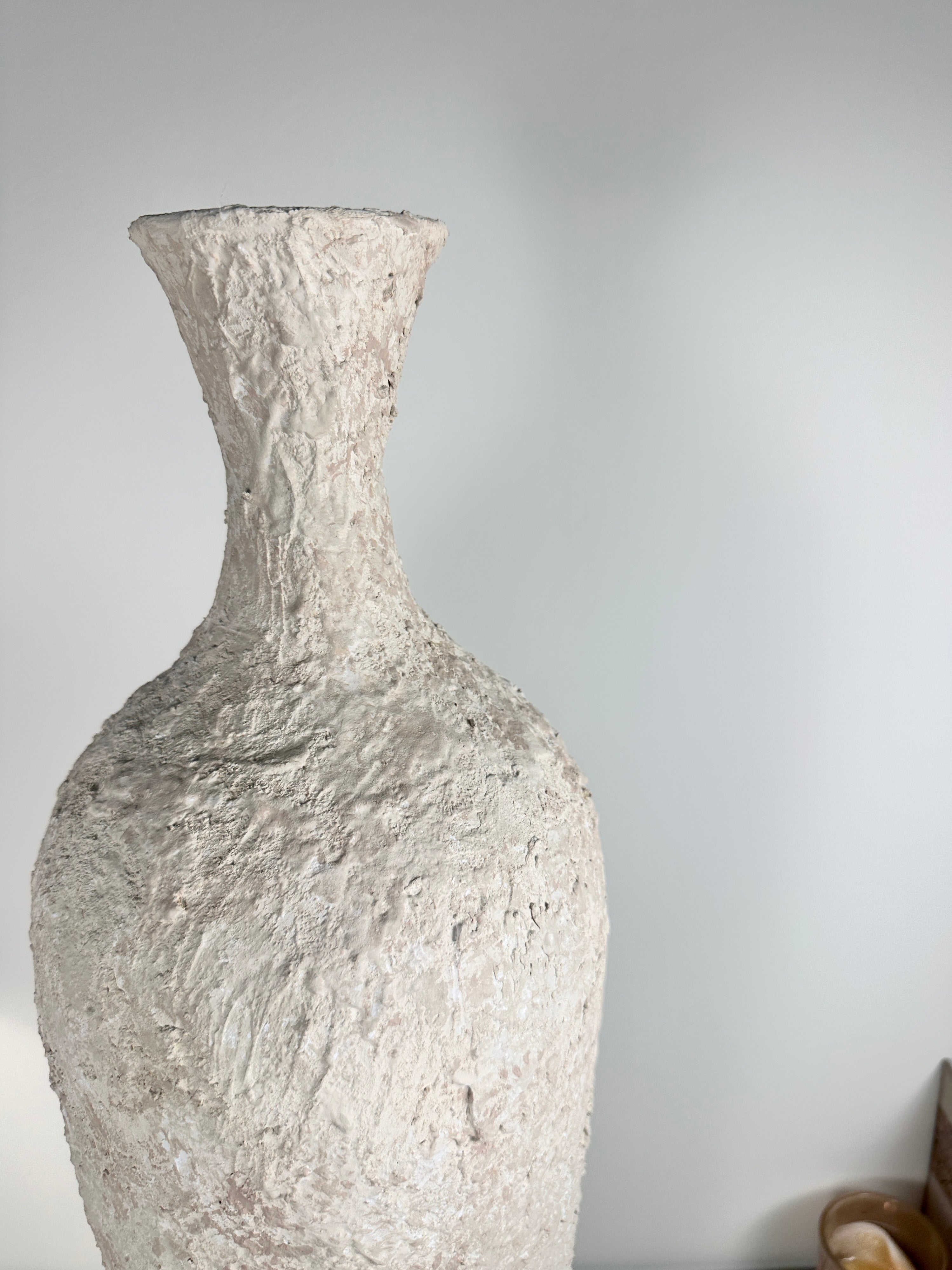 Floor Vase 32" tall minimalist hand-painted metal texture - cream wash