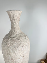 Floor Vase 32" tall minimalist hand-painted metal texture - cream wash