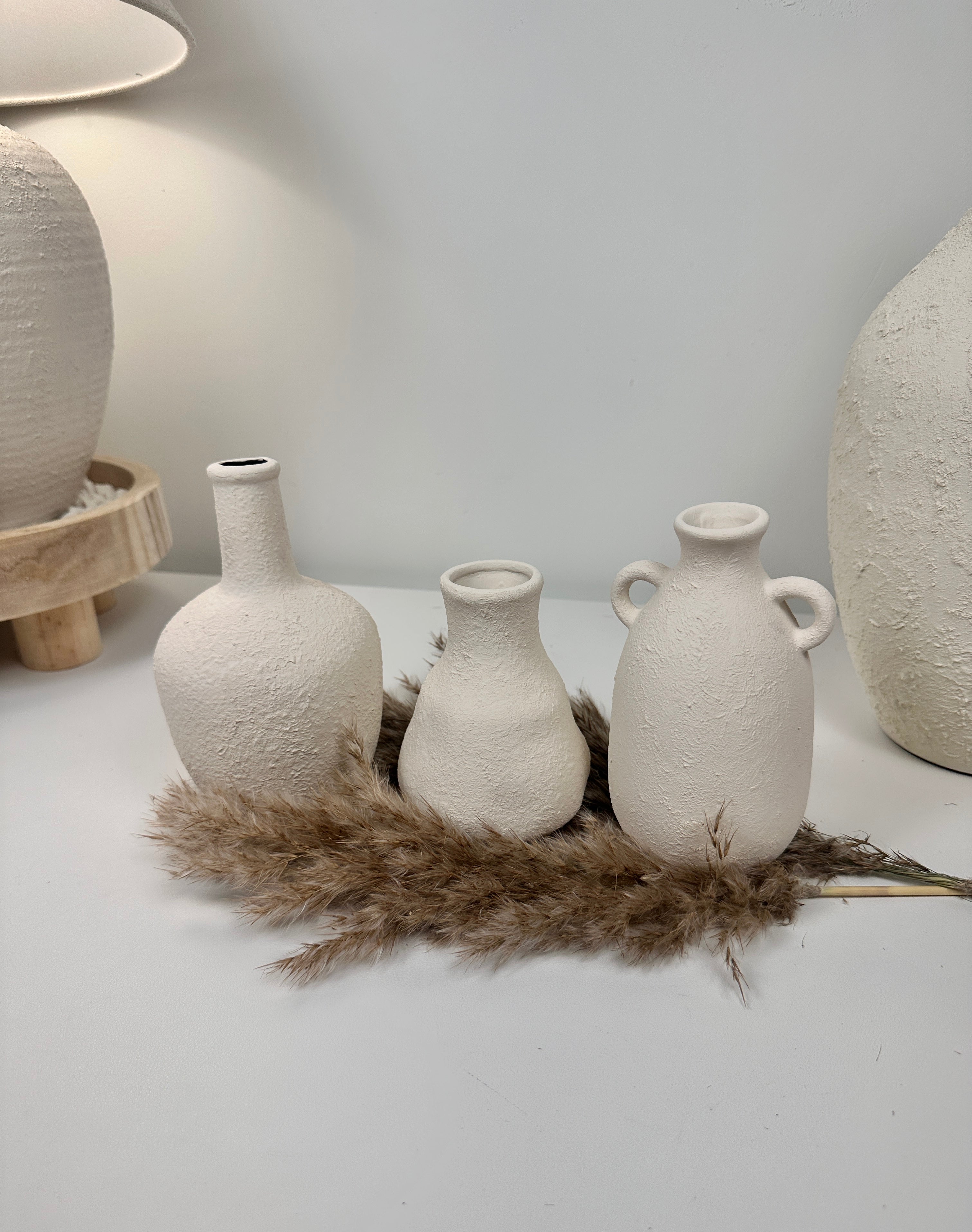 Set of 3 minimalist vases - hand painted and textured - off white