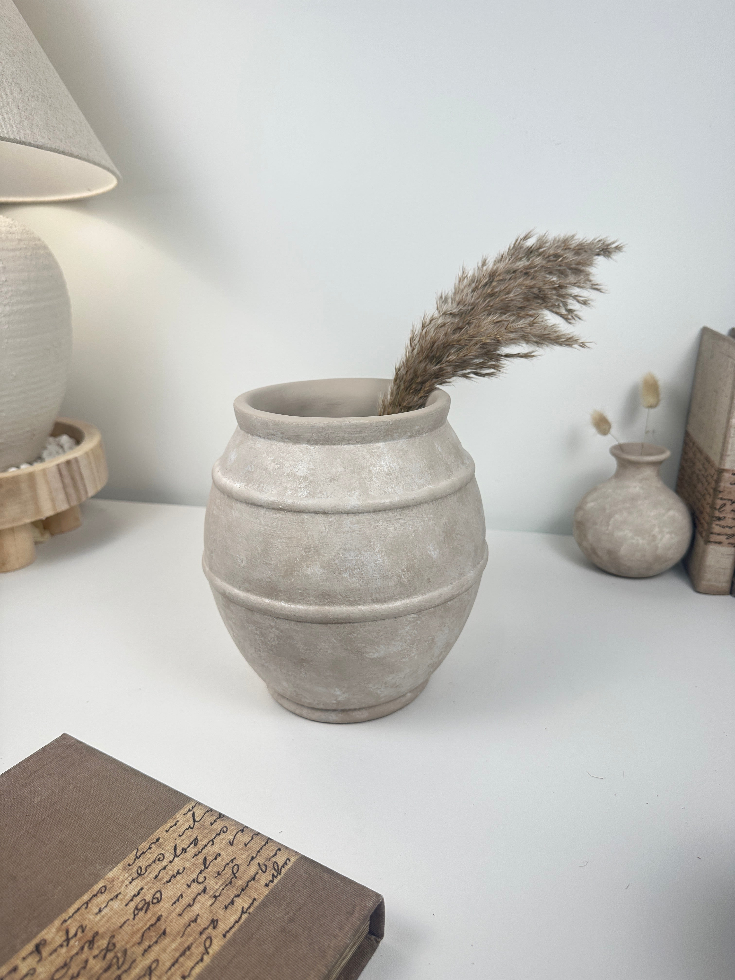 Handmade Painted Beige Washed Decorative Vase Planter 12’’