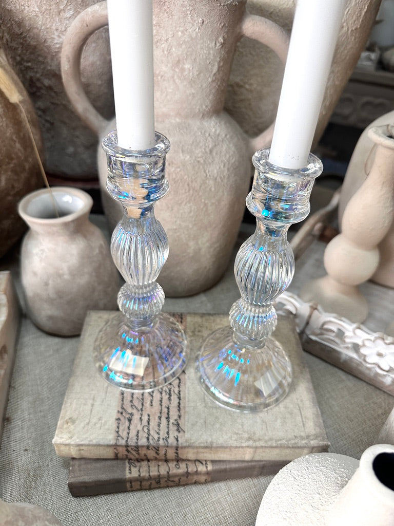 Elegant Iridescent Candle Holder Set of 2 - 10" tall