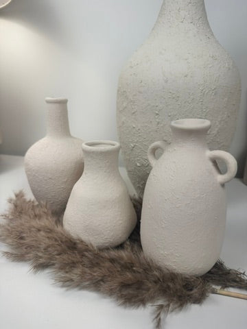 Set of 3 minimalist vases - hand painted and textured - off white