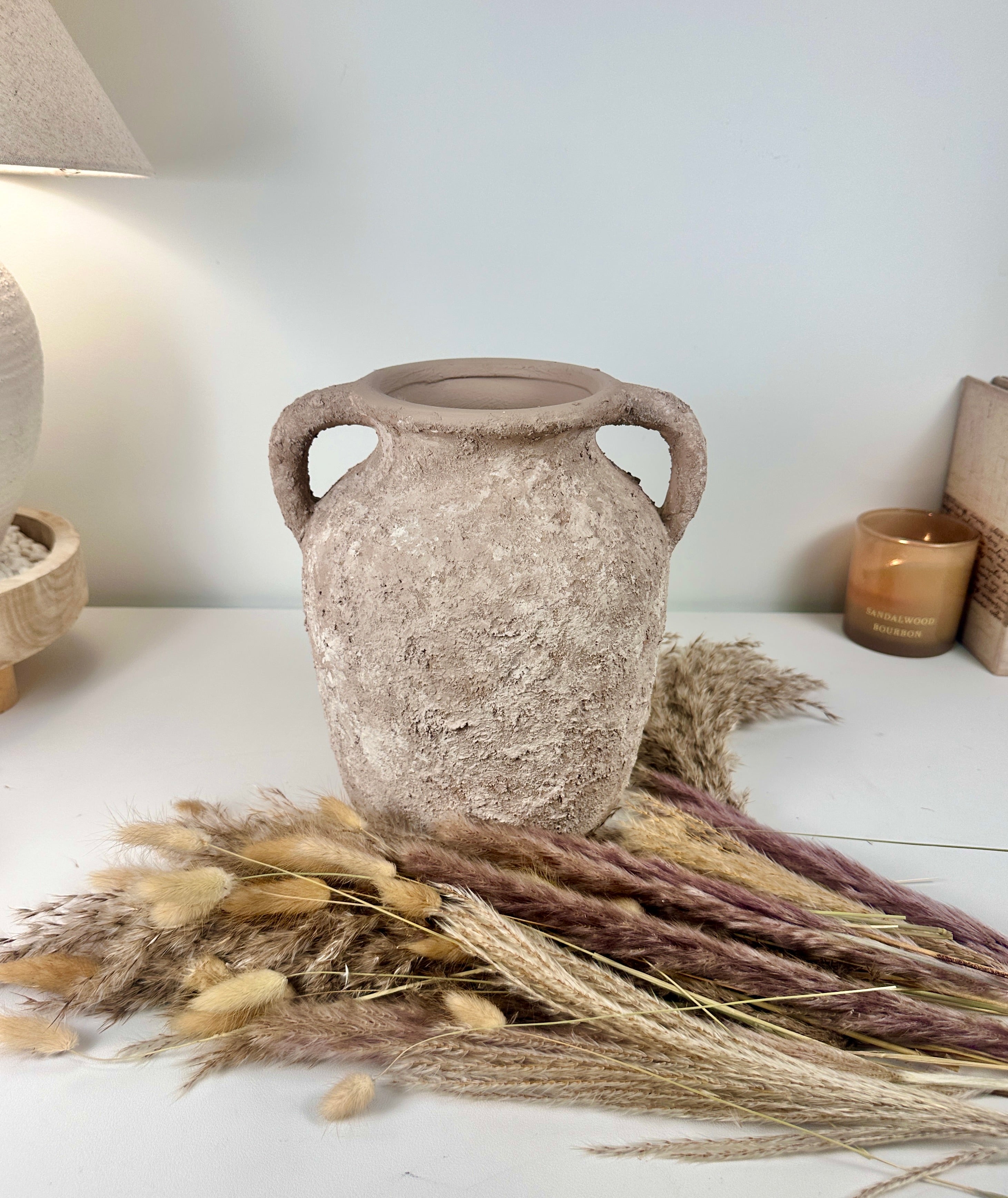 Rustic Minimalist Textured Hand-painted 10.5" tall - Beige washed