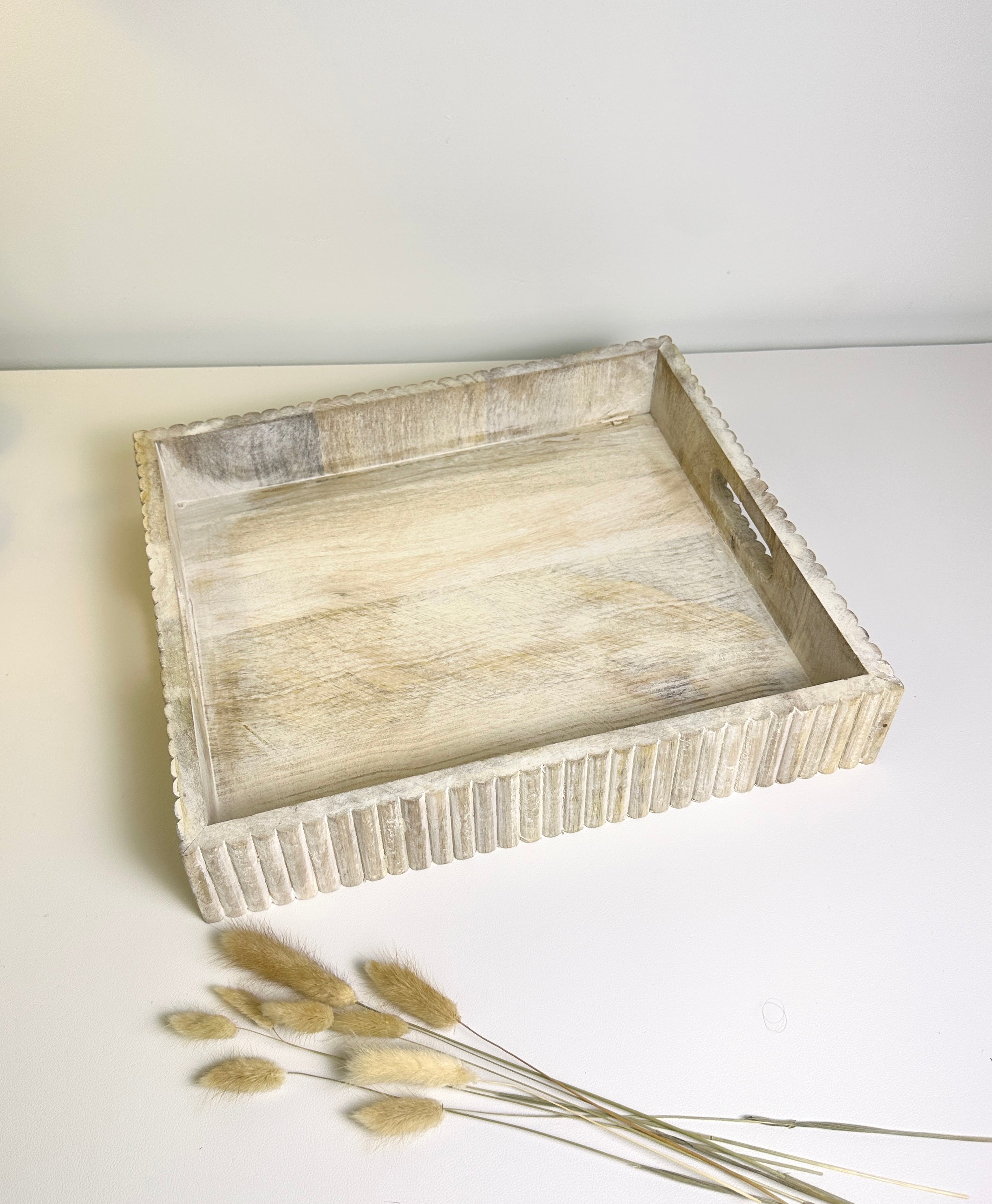 Rustic Boho Farmhouse Wooden Style Tray earthy cottage vibe - beige