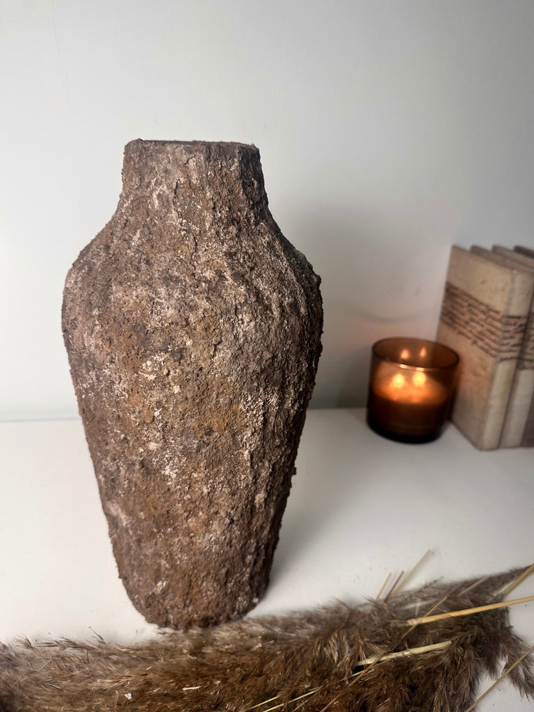 Rustic Tree Style Textured Hand-Painted Ceramic Vase 13" tall - Dark Brown